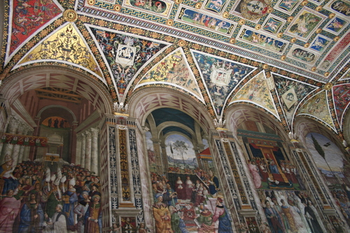 The splendid ceiling of the Libreria Piccolomini, Duomo, Siena, Italy