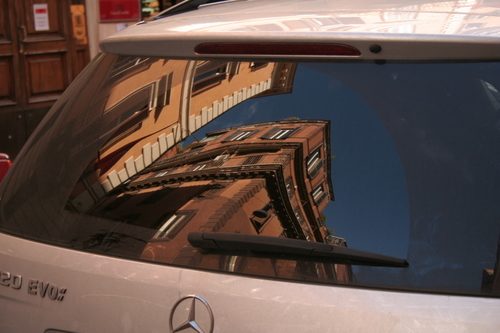 Reflection in car, Via del Corso, Rome, Italy