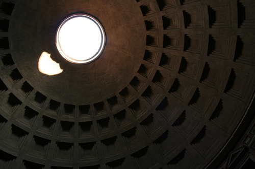 The 9 metre hole in the ceiling of the Pantheon, Rome, Italy